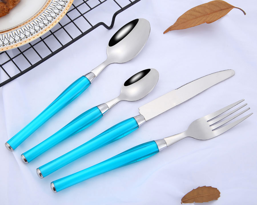 3009  fashion design stainless steel cultery with blue handle dinnerware set 