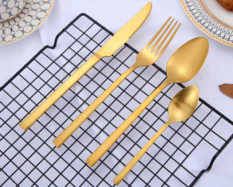 1007 Classical Stainless Steel Cutlery Set, Gold Plated Flatware 