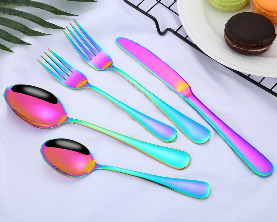 1010 NO MOQ!stainless steel colored PVD titanium rainbow flatware cutlery