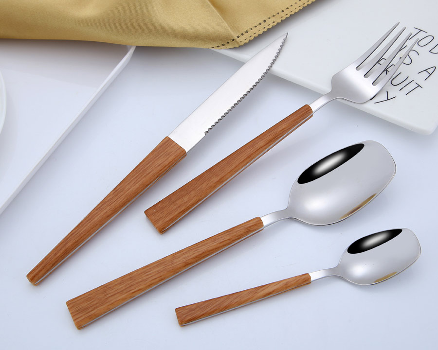 2998  24popular  ABS wooden plastic handle cutlery set scs set France ptainless steel