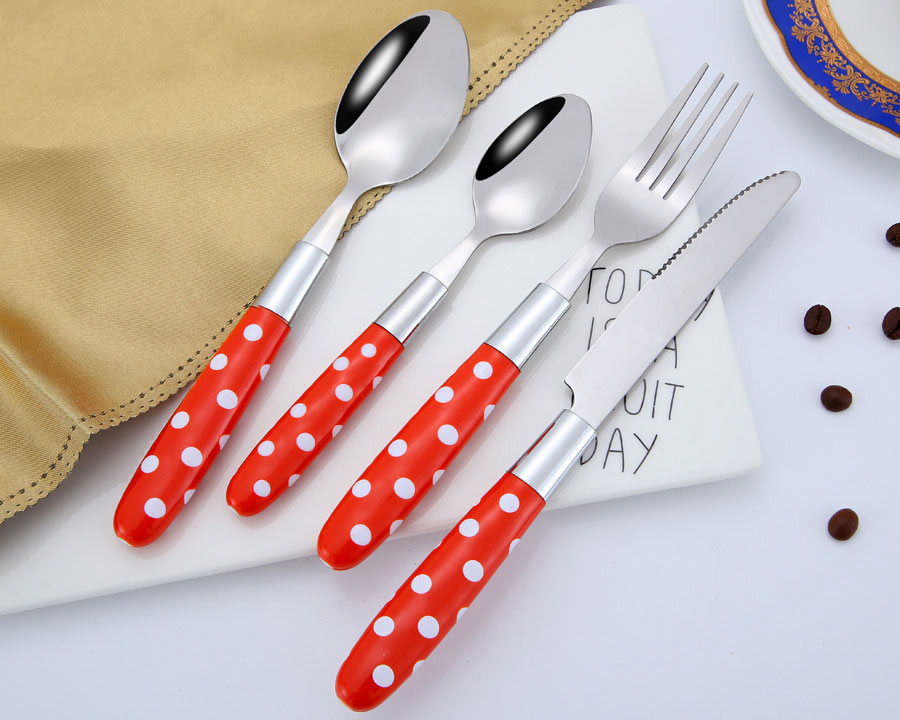 2972 Red Plastic Handle Stainless Steel Flatware